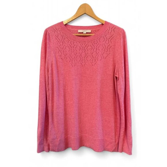 Women’s Pretty Soft Pink Loft‎ Pointelle Open Knit Sweater-Size L - Picture 1 of 10